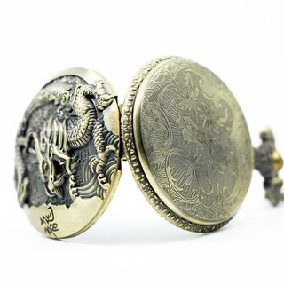Reloj grande de bronce en relieve estilo chino nostálgico big dragon pocket watch (5)
