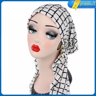 [PRASKU1] Mujeres musulmanas Hijab cáncer sombrero quimio gorra pérdida de pelo bufanda turbante envolturas (1)