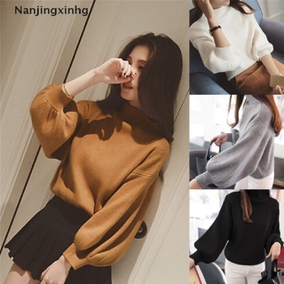 [nanjingxinhg] suéteres de mujer moda cuello alto manga murciélago jerseys sueltos suéteres de punto [caliente]