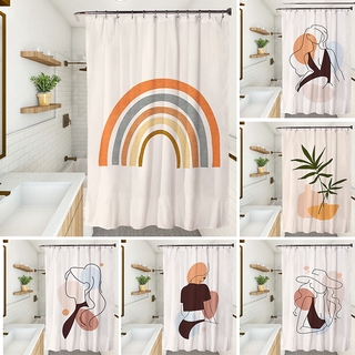Ins cortina de ducha impermeable de dibujos animados de baño de impresión de partición cortina con gancho (1)