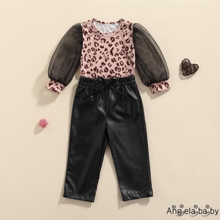 Hian-2 piezas niños traje conjunto, leopardo impresión O-cuello de manga larga jersey+Color sólido pantalones largos para niño, 6 meses-5 años (3)