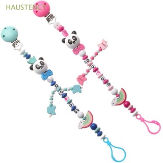 haustency nuevo chupete clip arco iris dentición chupetes cadena lindo silicona multicolor panda bebé masticar juguete