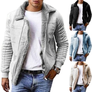 Hombres sólido cálido piel forrada chaqueta Casual con cremallera abrigo al aire libre Outwear invierno