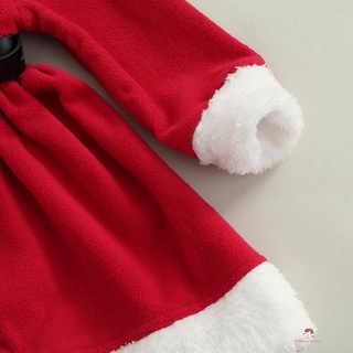 XZQ7-Vestido De Navidad Para Niñas , Bloque De Color , Cuello De Muñeca De Manga Larga , Fuzzy , Sombrero Y Cinturón (7)