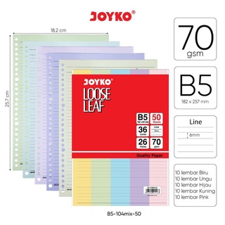 Joyko B5 50 hojas de papel de carpeta de hojas sueltas de Color mezclado