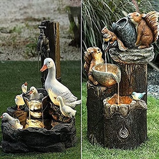[0812] Estatua De Jardín De Animales Con Luces Led , Fuente De Agua , Pato (1)