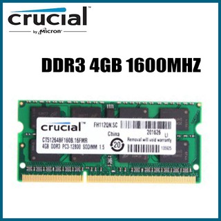 Memoria RAM crucial para portátil de 4GB/2RX8/PC3-12800S/DDR3/1600Mhz/SODIMM/204Pin/1.5V