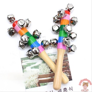 campanas de trineo de 5 manos, arco iris mango de madera niños colorido campana juguetes preescolares