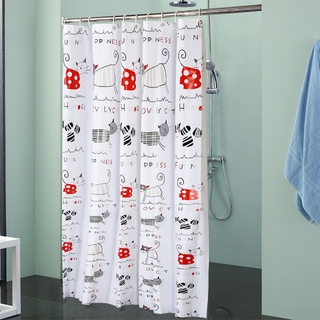 Cortina de ducha engrosada de gato de dibujos animados impermeable decoración de baño baño PEVA cortina (6)