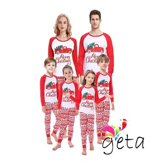 Ljw-ropa de navidad de la familia de coincidencia de pijamas, letras de impresión de manga larga Tops con empalme pantalones traje para adultos, niños, rojo
