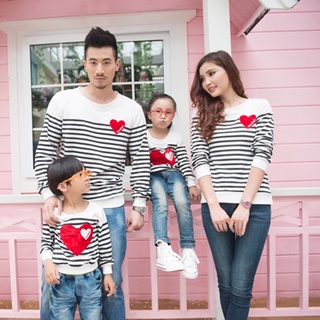 camisa de manga larga de algodón con bordado de corazón que combina para madre y madre