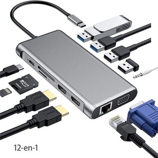 USB C Hub 12 En 1 Tipo Adaptador Con Ethernet 4K HDMI VGA 2 3.0,2