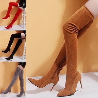 nueva moda de las mujeres sobre la rodilla botas altas sexy estiramiento delgado muslo tacón largo muslo botas zapatos
