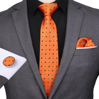 Conjuntos de corbata a rayas florales cuadros para hombre lazos pañuelo gemelos Clip poliéster Jacquard tejido lazo bolsillo cuadrado (9)