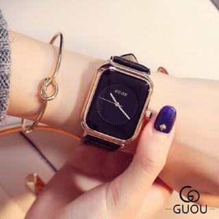 Limit GUOU 8162 Top Brand Simple reloj de moda rectángulo Dial cuero genuino cuarzo relojes de las mujeres