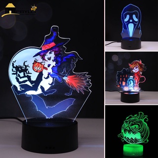 Fbyuj 3D LED luz de noche lámpara de Halloween serie 16 Color 3D luz de noche Control remoto lámparas de mesa juguetes para niños decoración del hogar