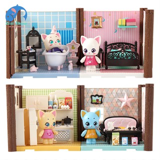 diy mini cottage muñeca gato casa muebles kits juguetes hechos a mano modelo kit de juguete de pretender niños (3)