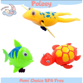 poleey lindo tortuga rana peces natación animal wind-up cadena reloj niño juguete de baño