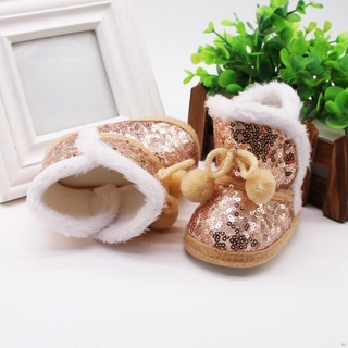 iu invierno caliente zapatos de terciopelo bebé lentejuelas de felpa bola diseño de suela suave botas de bebé zapatos de niño (5)