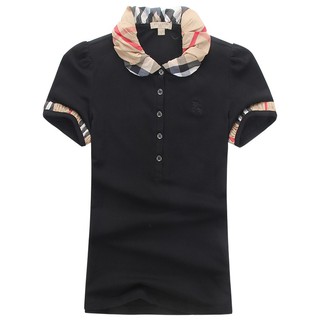 Burberry - camiseta de algodón para mujer, cuello de cuadros, polo, camiseta