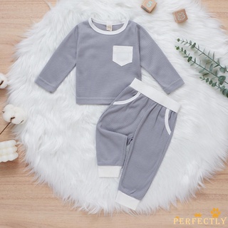 Pft7-Baby chándal conjunto, Walf Checks costura manga larga sudadera + cintura elástica pantalones casuales para niñas, niños, 3-24 meses