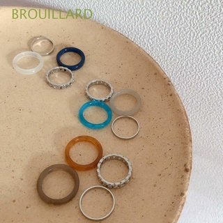 BROUILLARD Personality Metal Rings Set Punk Acrylic Finger Ring Women Chain 4 PCS Korean Girls Simple Fashion Jewelry/Multicolor