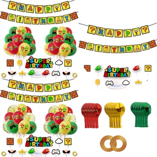 juego super mario tema fiesta decoración bandera pastel topper globo fiesta de cumpleaños decoración