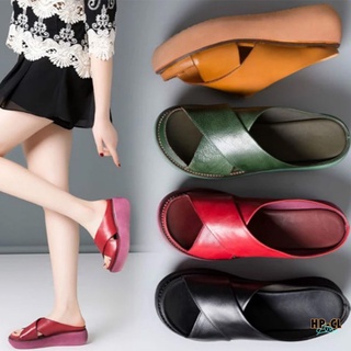 Sandalias de rebote zapatillas de cruz correa Vintage antideslizante cuero de la PU para las mujeres de verano (3)