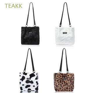 teakk moda bolso de leopardo impreso bolsa de mensajero bolso de hombro crossbody invierno señoras mujeres niñas suave mullida felpa bolso