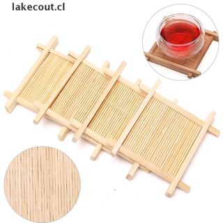 LAKE 4Pcs Bamboo Cup Coaster Tea Mug Square Saucers Set Mat Home Kitchen Accessories CL