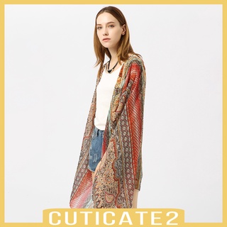 [Cuticate2] cárdigans Kimono largos de verano para mujer Boho gasa Floral playa cubrir Tops (1)