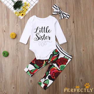 Pft7-Zz traje de ropa de bebé niñas, manga larga triángulo botón entrepierna mameluco Top con estampado Floral pantalones largos y lazo Hairband