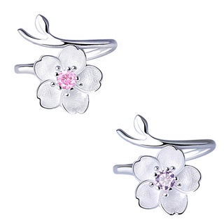 S925 plata de ley de cerezo flor anillo femenino diamante abierto púrpura diamante anillo Simple creativo anillos