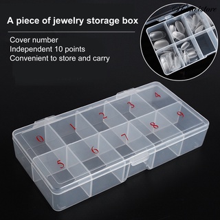 Shimeistore Nail Tips Box with 10 Grids Multifunctional Transparent Nail Rhinestones Sequins Storage Container Nail Care Tool