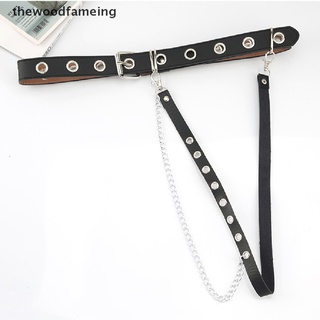 [thewoodfameing] Cinturón de cuero sintético Punk gótico para mujer ajustable cadena de Metal anillo cinturón [thewoodfameing]
