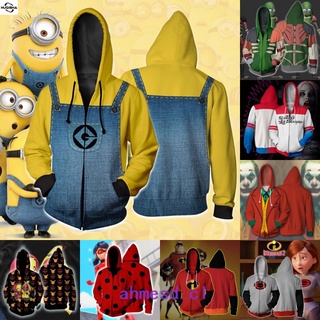 Minions Fashion Anime 3D Hoodies Cartoon Cosplay Costume Funny Zipper Jacket Sweatshirts Unisex Hip hop Streetwear Coat