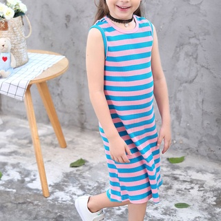 niños niñas vestido de rayas sin mangas slim fit cuello redondo corte vestido para verano (2)