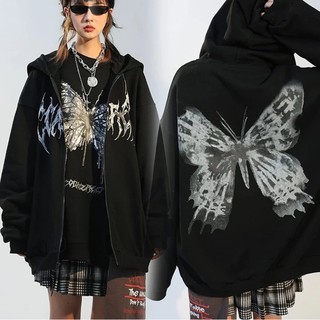 2021 nueva mariposa impresión de gran tamaño sudaderas con capucha de las mujeres Hip Hop sudadera con capucha Goth Harajuku Y2k ropa estética Grunge Punk Zip-up chaqueta Harajuku