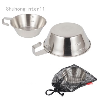 300ml Outdoor Stainless Steel Rice Bowl with Folding Handle Portable Utensils for Hiking Camping