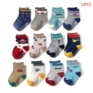 la 12 pares/juego de calcetines de algodón cómodos antideslizantes para niños y niñas de 0 a 24 meses (7)