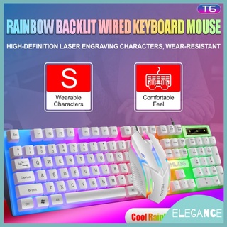 1 T6 USB Wired Keyboard Mouse Set Rainbow LED Backlight Gaming Keyboard Gaming Mouse for Laptop PC 1