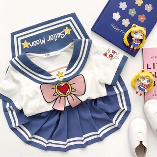 Nueva falda de traje de Sailor Moon de verano para niñas Falda plisada de estilo Preppy de dos piezas de estilo coreano