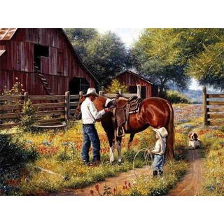 diy sin marco padre e hijo y caballo pintura al óleo imagen por números artesanía