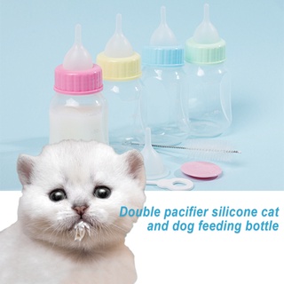 giftsuc 1 Set 120ml Pet Milk Bottle Double Replacement Nipples Anti-spill Healthy Pet Squeeze Nipple Milk Feeder Brush Kit Pet Supplies