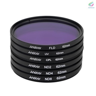 Fy Andoer 62mm UV+CPL+FLD+ND(ND2 ND4 ND8) Kit de filtro de fotografía ultravioleta Circular polarizante filtro de densidad neutro fluorescente para Nikon Canon Sony Pentax DSLRs