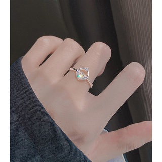 Anillo de cristal geométrico redondo de plata 925, anillo ajustable abierto, anillo de personalidad, regalo de cumpleaños para mujer (9)