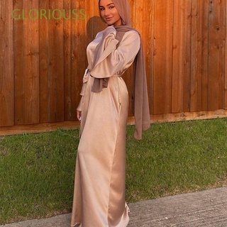 GLORIOUSS Longue Femme Muslim Satin Maxi Dresses Ramadan Dubai Women Hijab Dress Turkey Robe Fashion Islam Caftan Eid Abaya/Multicolor