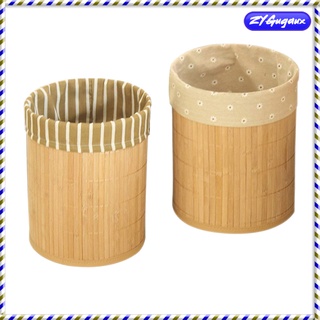 Folding Bamboo Trash Can Durable Garbage Can Waste Basket for Bathroom, Bedroom, Office, 22x27cm