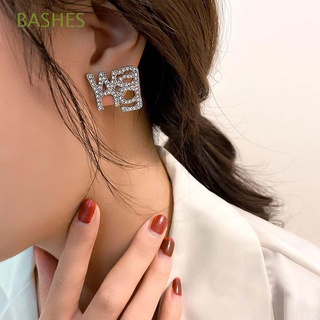 BASHES Exaggerated Letter Earrings Punk Dangle Earrings Stud Earrings Women Korean Rhinestone Copper Temperament Crystal Fashion Jewelry/Multicolor