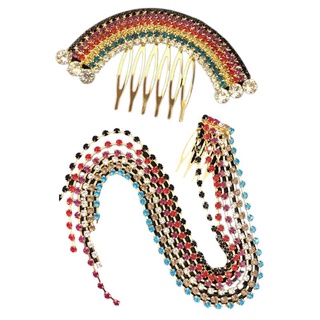 LU Summer Festival Rainbow Colored Rhinestone Hair Clip Comb Women Tassels Charms Wedding Jewelry Bridal Hairpin Barrette Accessory